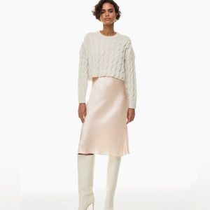 Aritzia Babaton Eames Slip Midi Skirt High Rise Satin Champagne Size 0